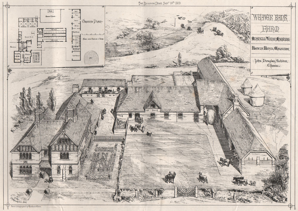 Weaver Bank Farm. John Douglas, Architect, Chester. Cheshire 1869 old print